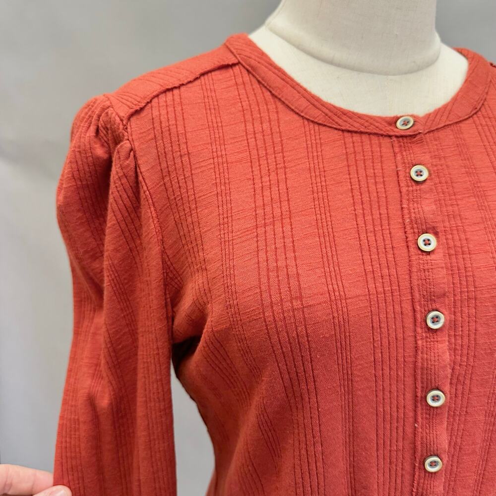 Anthropologie | Pilcro | Rust Red Button-Front Ribbed Long Sleeve Top - Picture 10 of 14